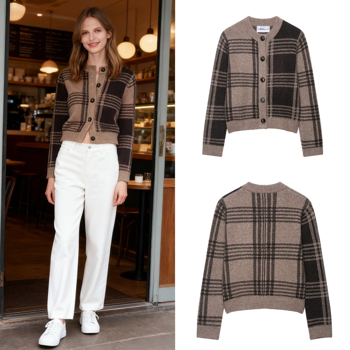 Ladies Chic and Style Checkered Knit Jacket