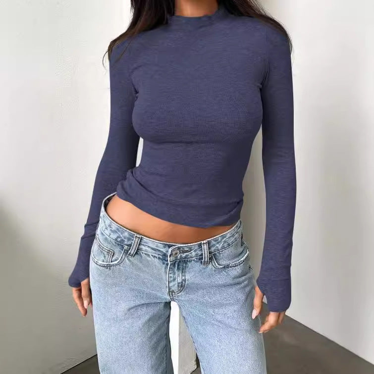 Chemise à manches longues pour femmes avec design haut fermé et texture côtelée fine Chic und Stil