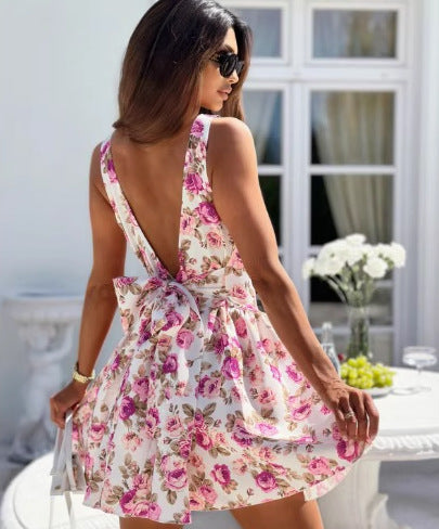 Dames Robe Mini Décolleté Fleurie Chic und Stil