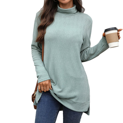 Dames Pull Long Manches avec Col Montant Chic und Stil