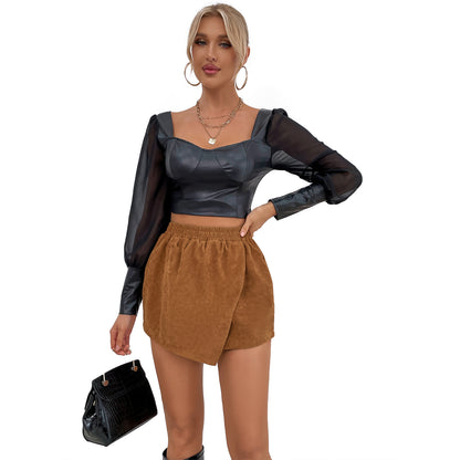 Dames Crop-top avec des manches transparentes et une coupe élégante Chic und Stil
