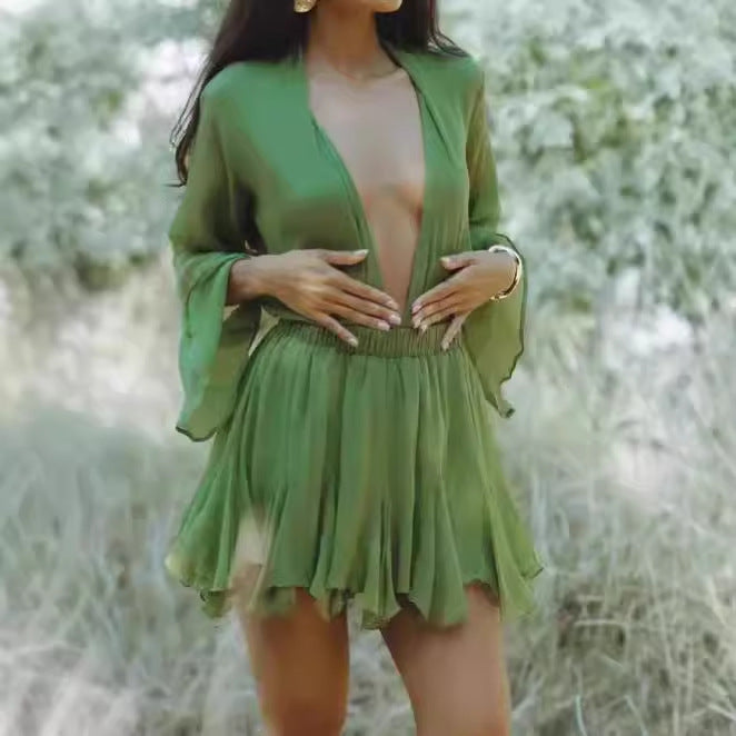 Robe d'été à manches courtes pour dames avec motif léopard et ourlet fluide Chic und Stil