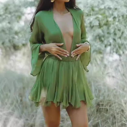 Robe d'été à manches courtes pour dames avec motif léopard et ourlet fluide Chic und Stil