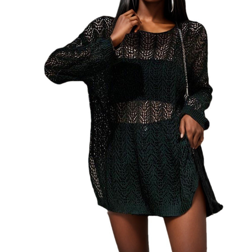 Ladies lightweight knit pullover with unique hole pattern Chic and Style