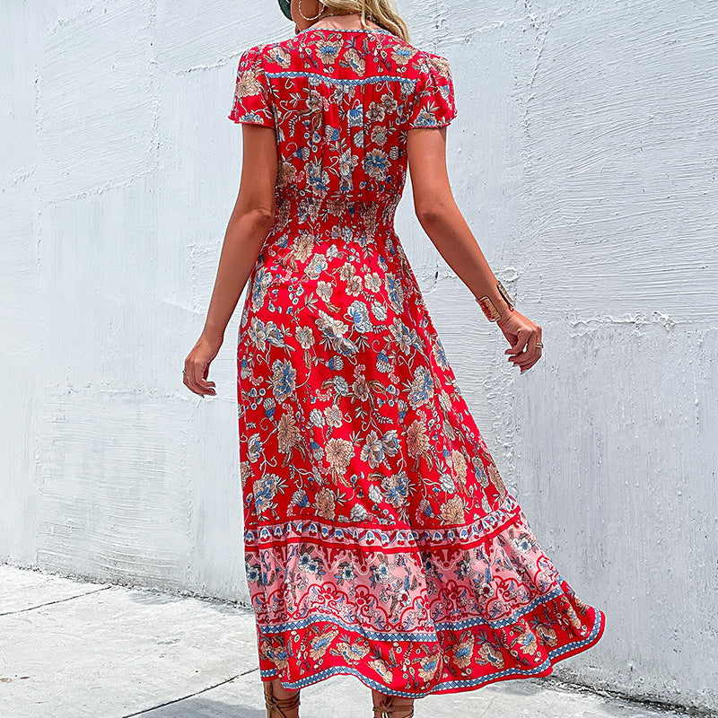 Robe maxi floral pour femmes avec taille froncée Chic und Stil