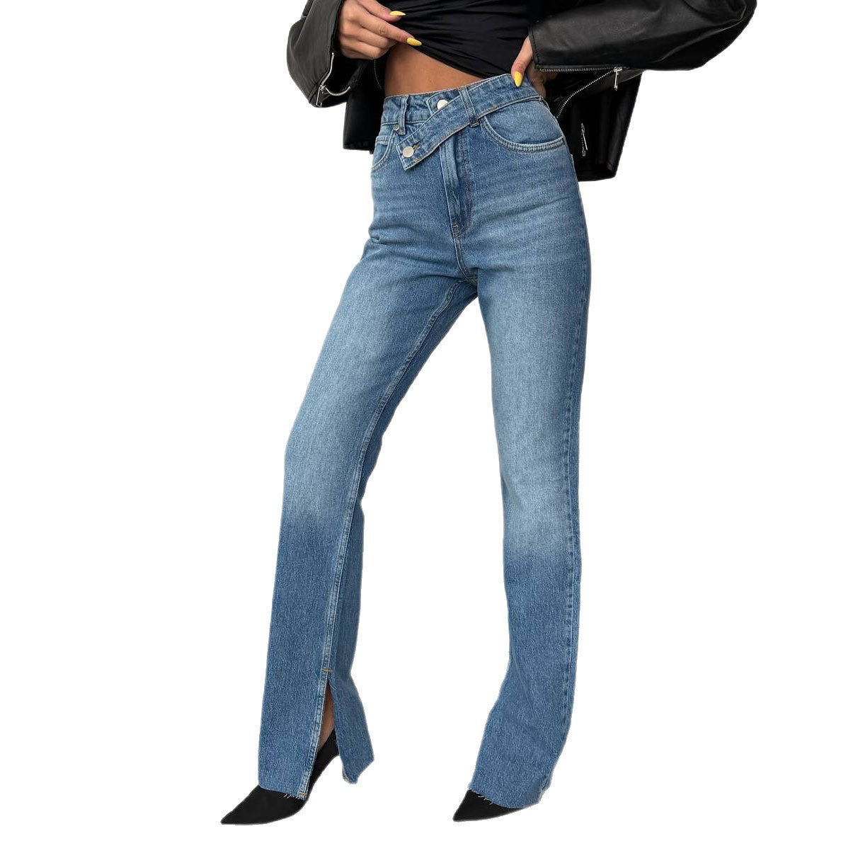 Dames élégants et modernes jeans taille haute Chic und Stil