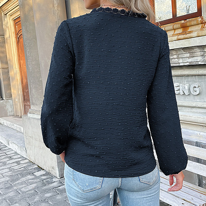 Blouse femme avec décolleté en V et dentelle élégante Chic und Stil