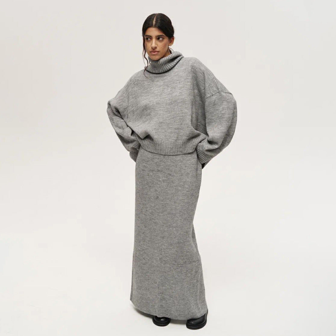 Dames élégant, ensemble en tricot décontracté avec col haut Chic und Stil