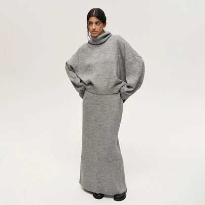 Dames élégant, ensemble en tricot décontracté avec col haut Chic und Stil