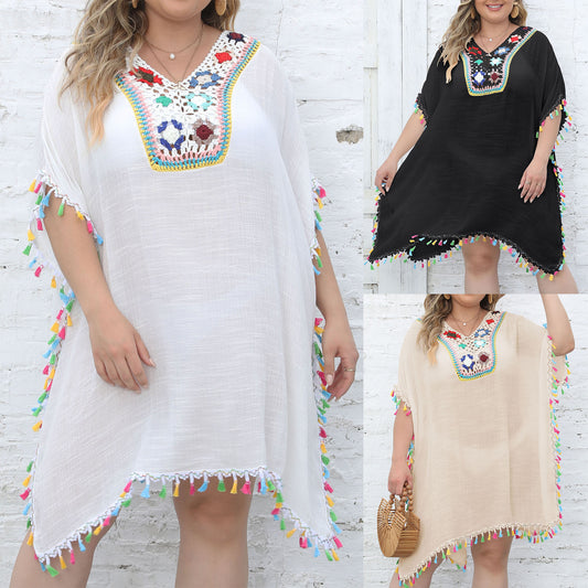 Robe de plage brodée à franges pour femmes Chic und Stil