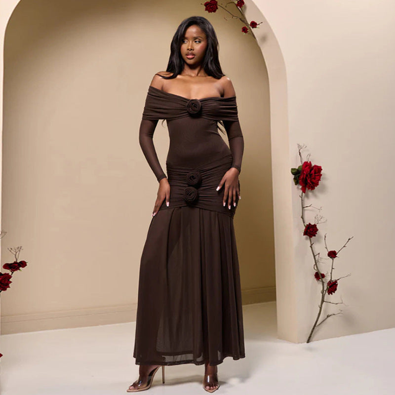 Robe maxi élégante à volants pour femmes avec design décolleté dégagé Chic und Stil