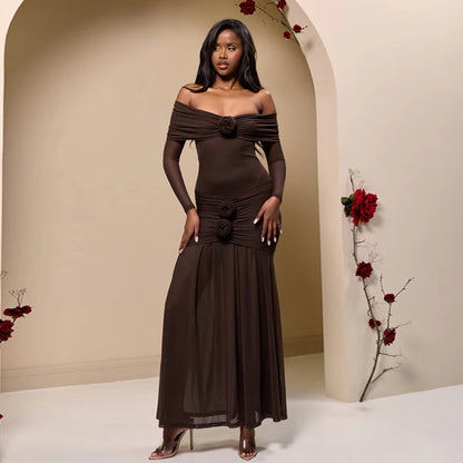 Robe maxi élégante à volants pour femmes avec design décolleté dégagé Chic und Stil