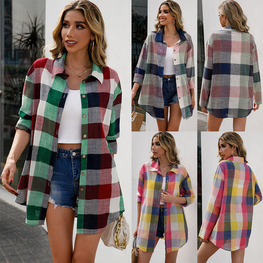 Robe chemisier à carreaux pour femmes en matériau de haute qualité avec manches longues Chic und Stil
