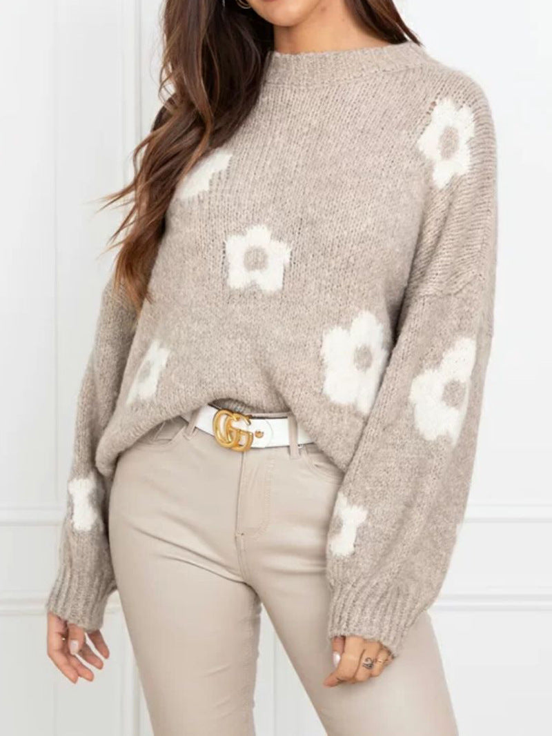 Pull en tricot confortable pour dames avec motif floral WS