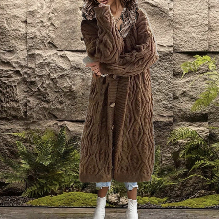 Dames gros tricot cardigan à enrouler avec motif torsadé à la mode et grands boutons Chic und Still