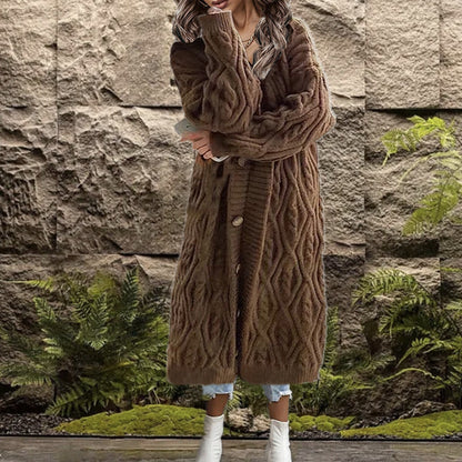 Dames gros tricot cardigan à enrouler avec motif torsadé à la mode et grands boutons Chic und Still