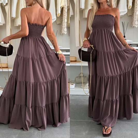 Robe maxi femme avec haut smocké et volants volumineux Chic und Stil