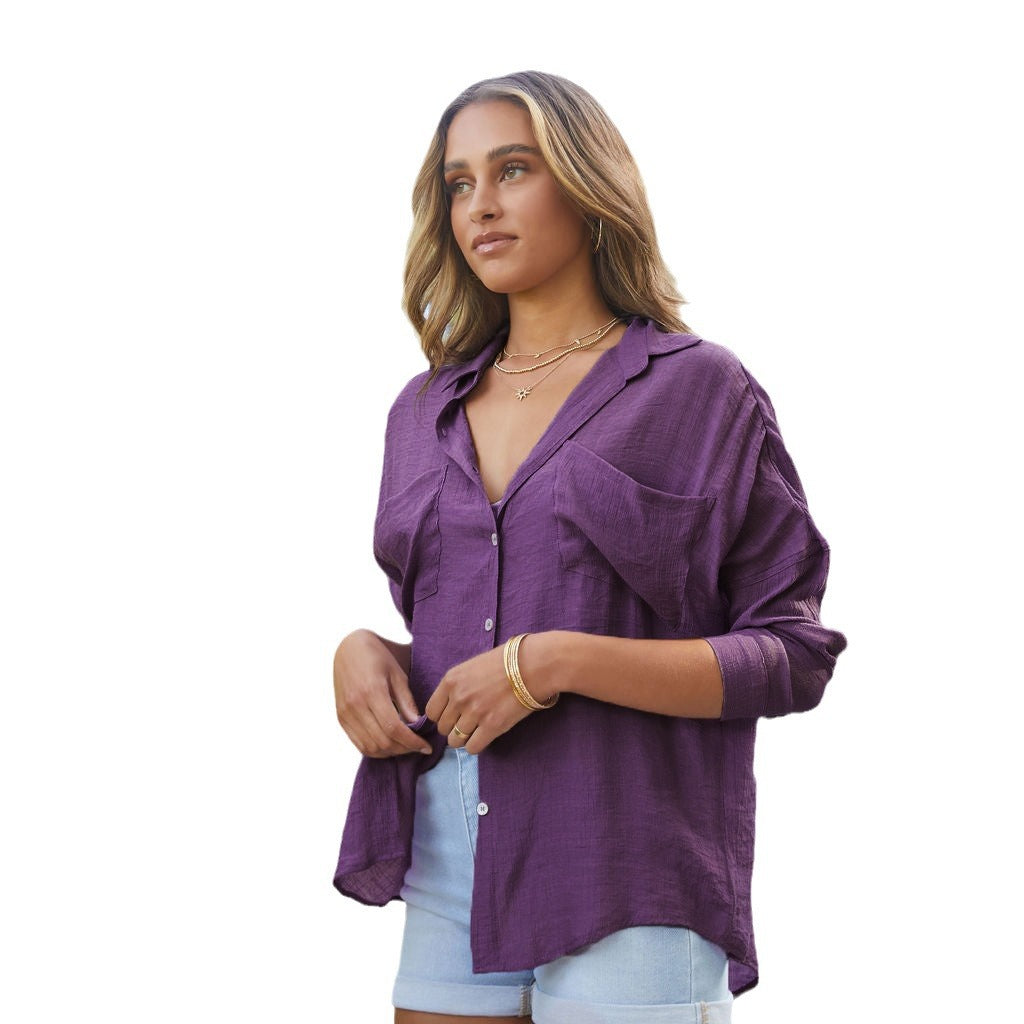 Chemise en lin décontractée pour femmes avec fermeture à boutons et manches longues Chic und Stil