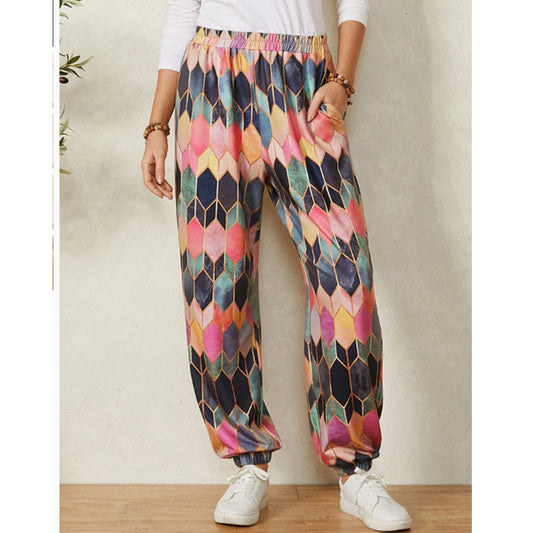 Pantalon de loisirs pour femmes avec motif géométrique moderne et taille élastique Chic und Stil