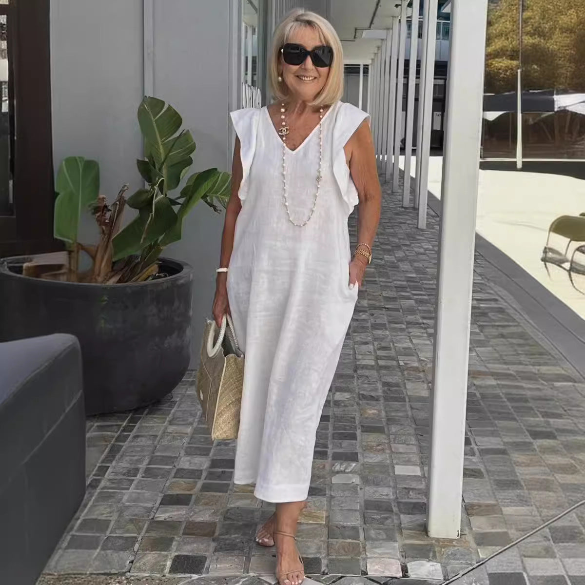 Robe maxi pour femme avec décolleté en V et manches raglan Chic und Stil