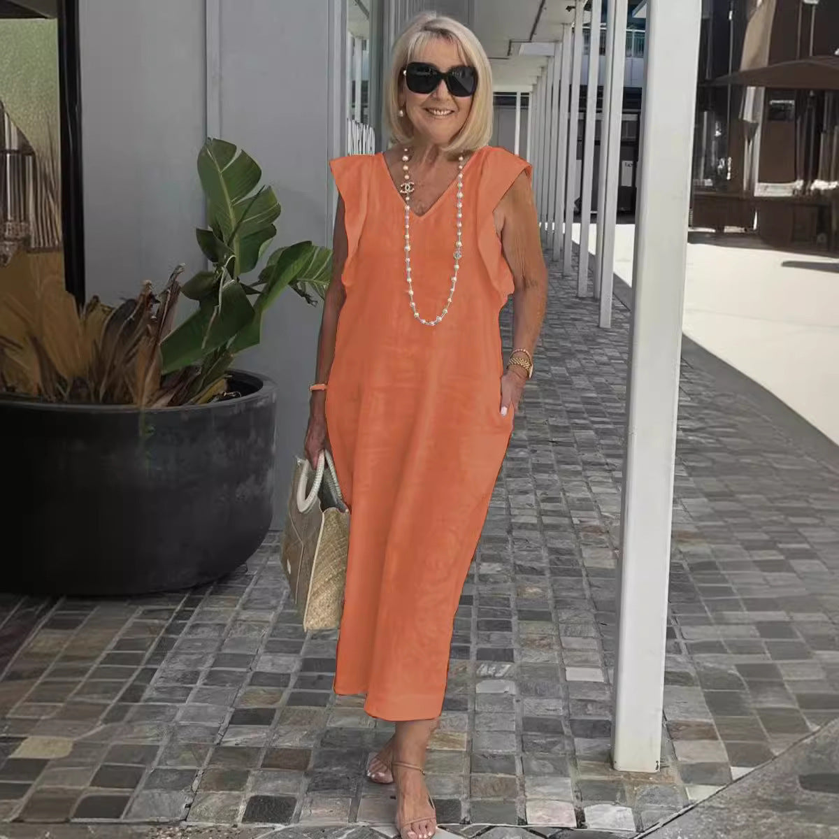 Robe maxi pour femme avec décolleté en V et manches raglan Chic und Stil