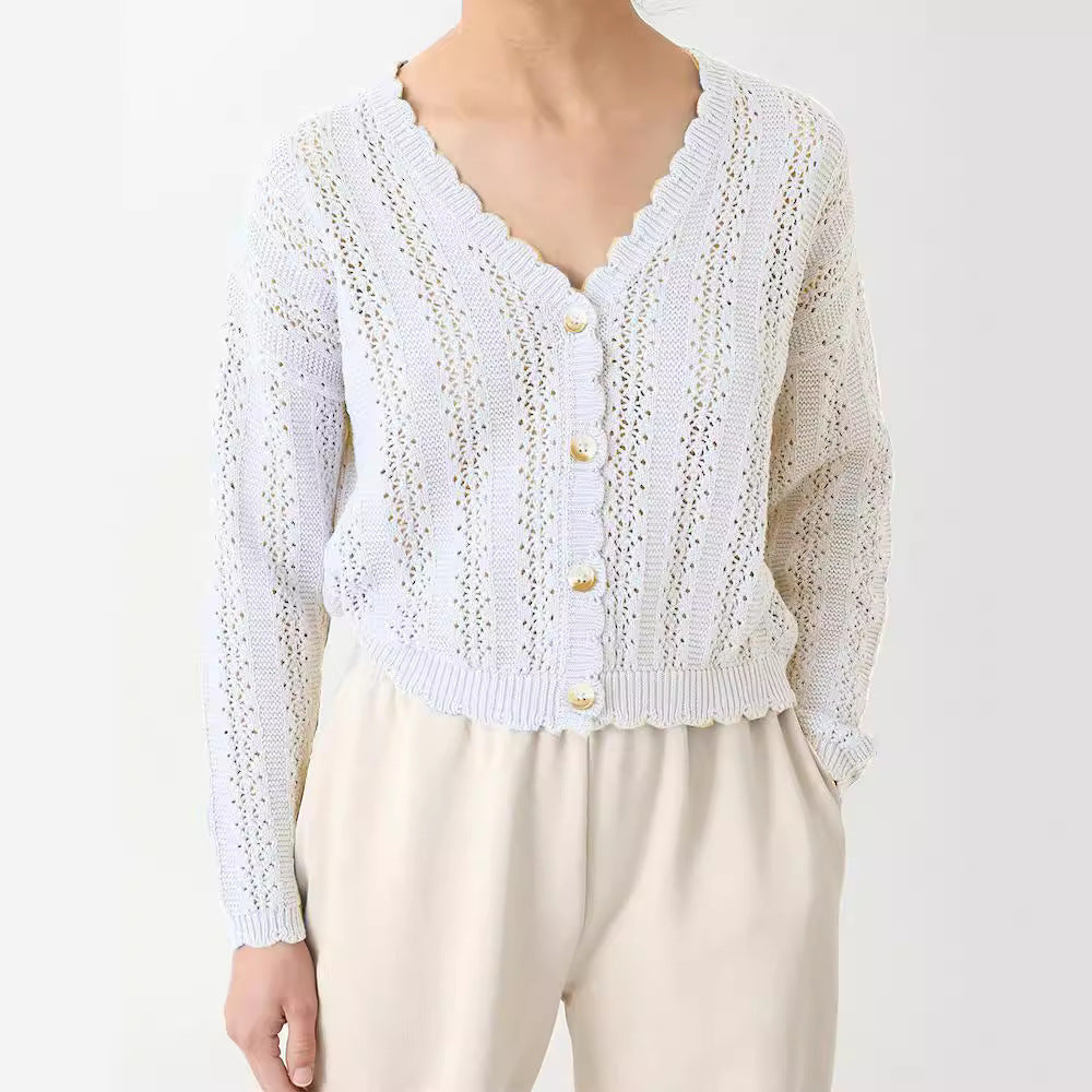 Cardigan tricot pour femmes avec volants féminins et détails de boutons Chic und Stil