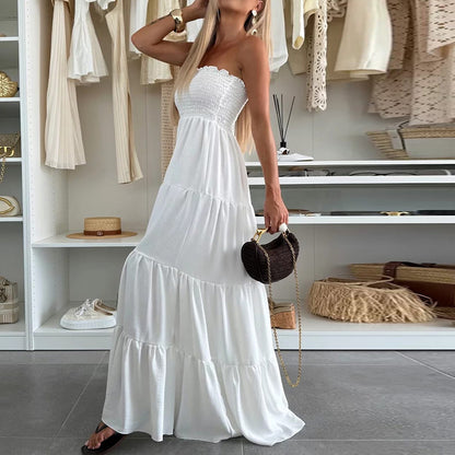 Robe maxi femme avec haut smocké et volants volumineux Chic und Stil