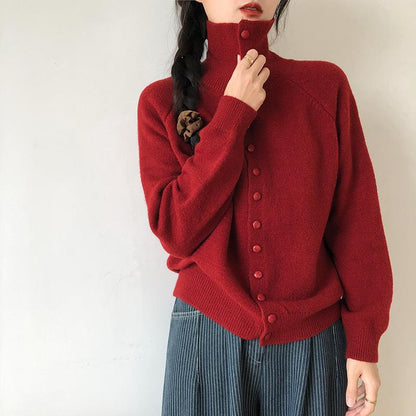 Dames Cardigan en tricot de haute qualité avec col montant et détails de boutons Chic und Stil