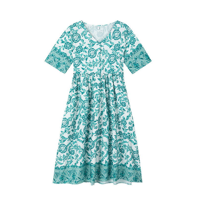 Robe évasée à motifs floraux pour femmes avec taille plissée Chic und Stil