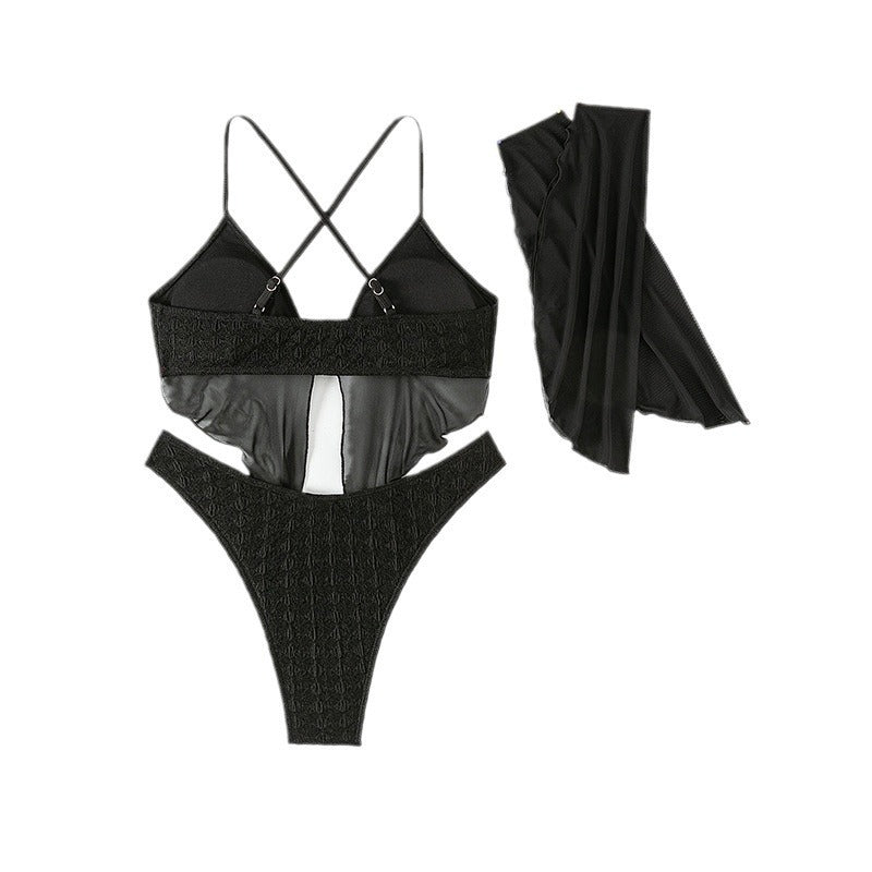 Ladies short top bikini set with transparent sleeves Chic and Style