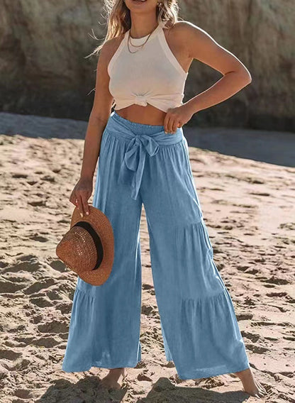 Airy palazzo pants for women with elastic waistband and practical tied belt Chic und Stil