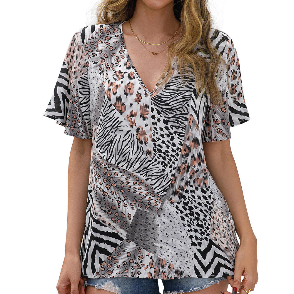Blouse à motif animal pour femmes avec décolleté en V et manches amples Chic und Stil