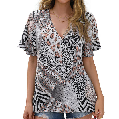 Blouse à motif animal pour femmes avec décolleté en V et manches amples Chic und Stil