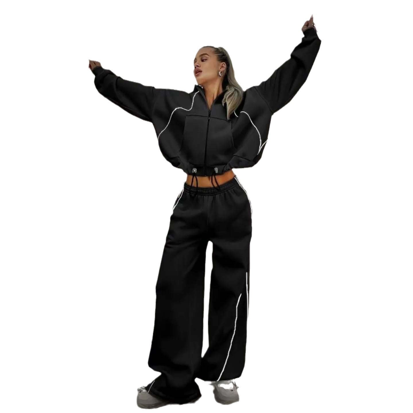 Oversized leisure jacket set for women and wide pants Chic und Stil