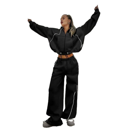 Oversized leisure jacket set for women and wide pants Chic und Stil