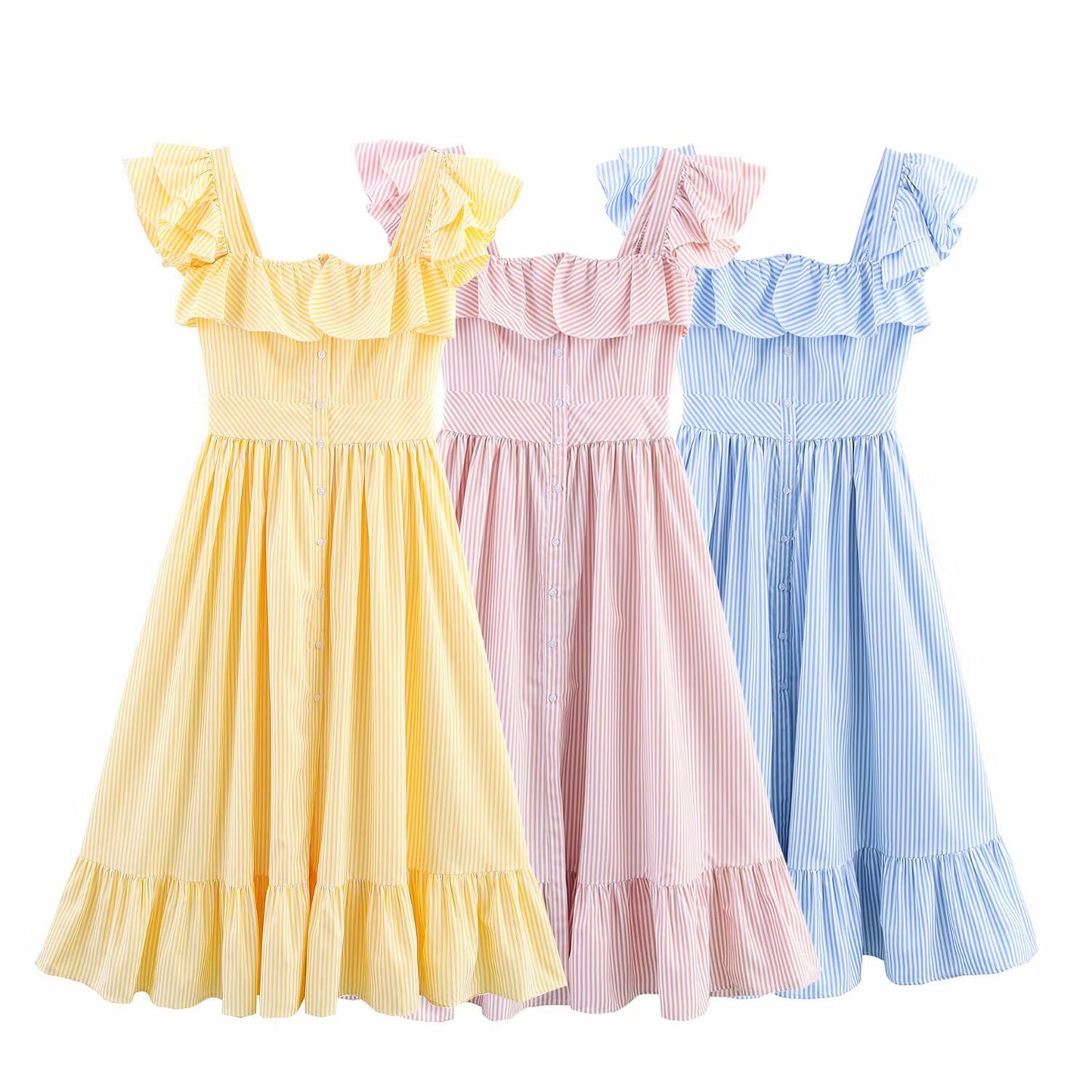 Robe maxi femme avec design volumineux en volants et fermeture à boutons Chic und Stil