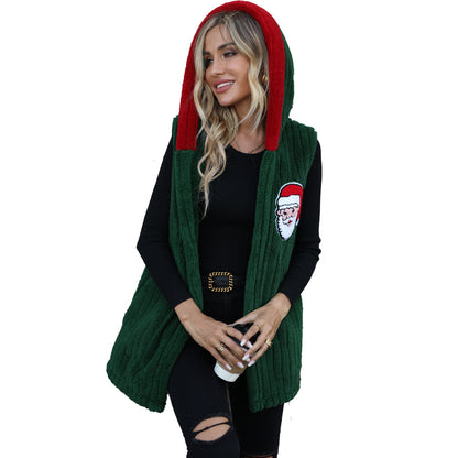Dames Douillette Gilet en Fleece avec Capuche et Broderie Festive Chic und Stil