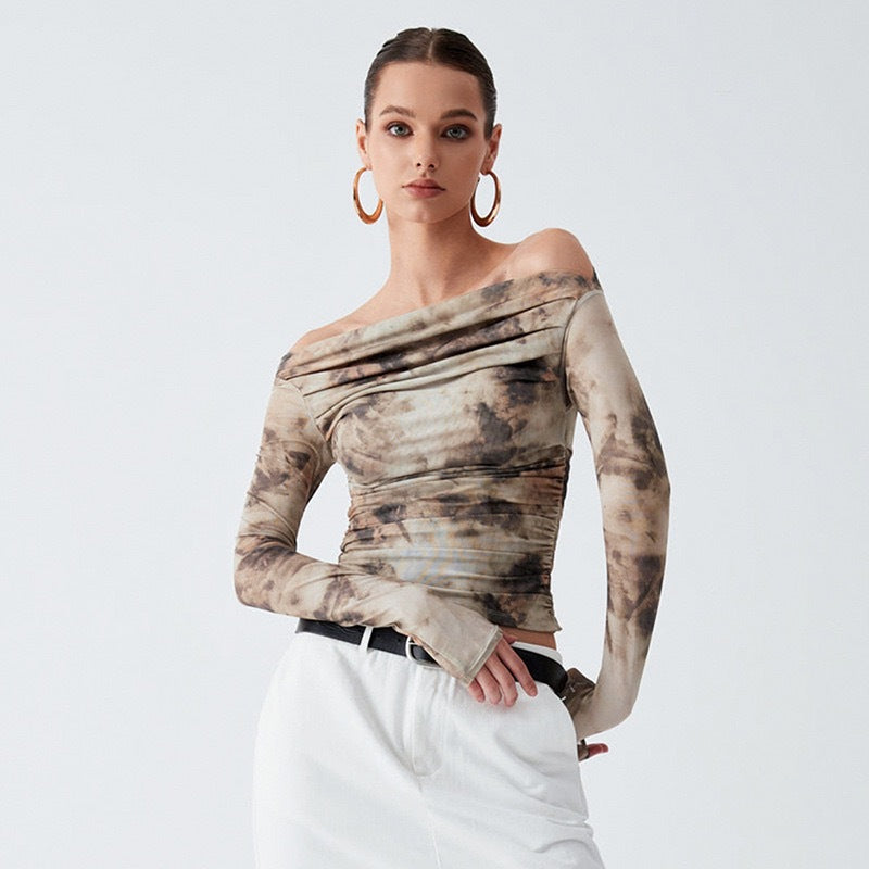 Dames Haut élégant à épaules dénudées avec design drapé Chic und Stil