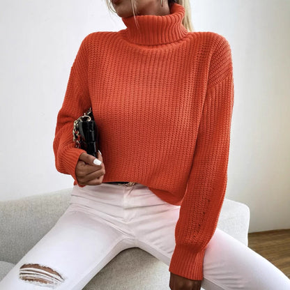 Dames Pull chunky confortable avec col roulé et tricot texturé Chic und Stil