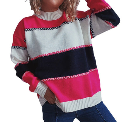 Pull à rayures tendance pour femmes avec col montant et coupe décontractée Chic und Stil