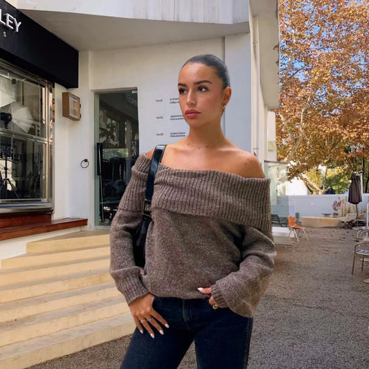 Pull en tricot surdimensionné pour femmes avec design sans épaules Chic und Stil