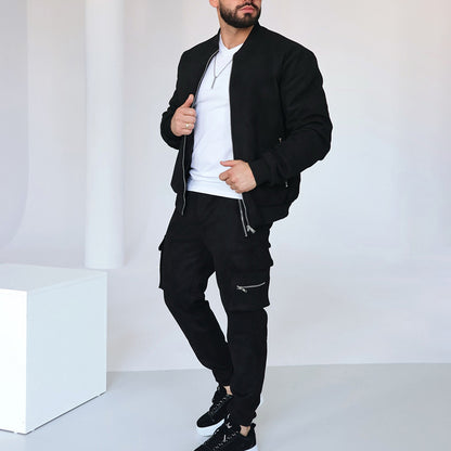 Sporty bomber jacket for men with chic cargo pants and style