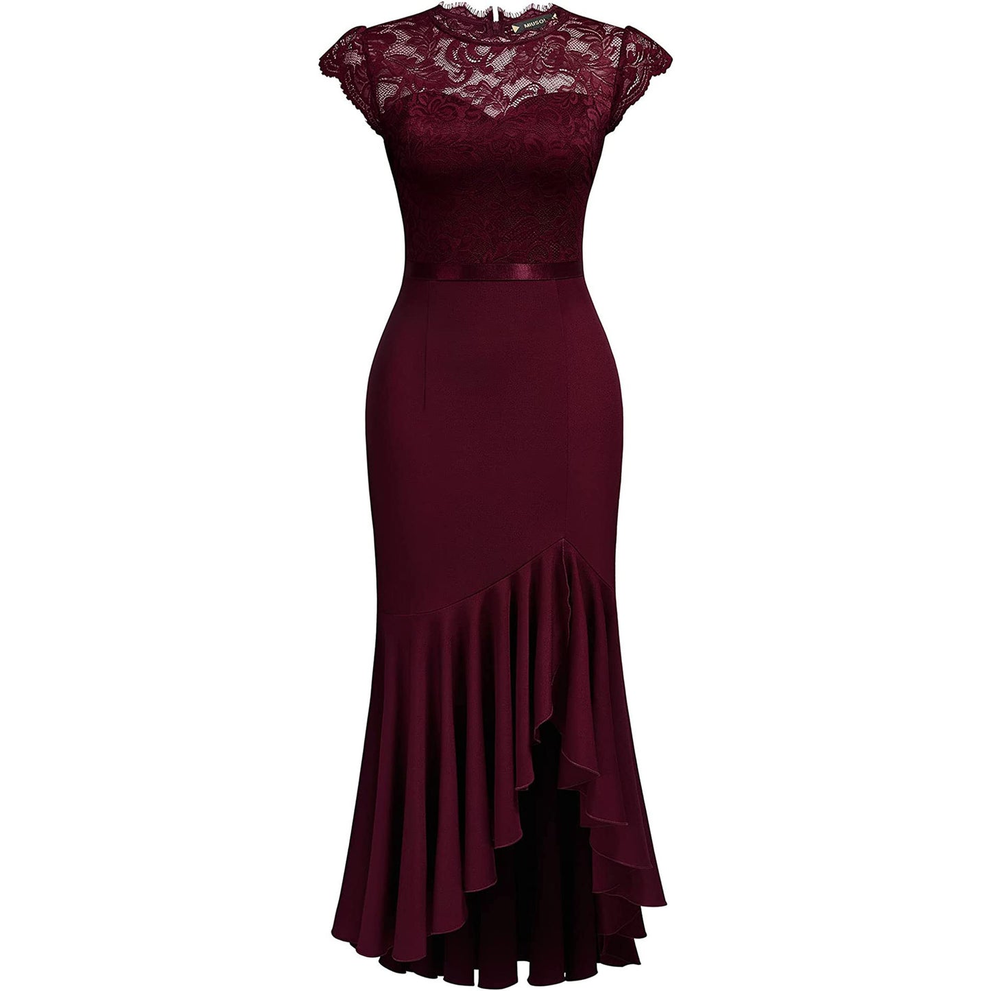 Dames Élégant Robe en Dentelle Ajusté et Évasé Chic und Stil