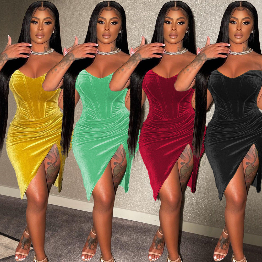 Femme Robe Midi en Velours Chic Chic und Stil
