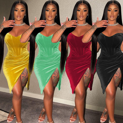 Femme Robe Midi en Velours Chic Chic und Stil