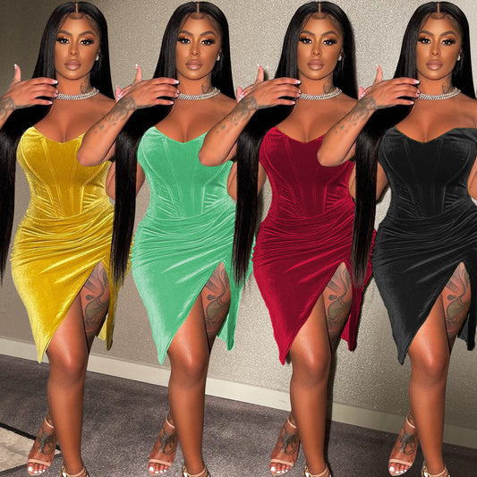 Femme Robe Midi en Velours Chic Chic und Stil