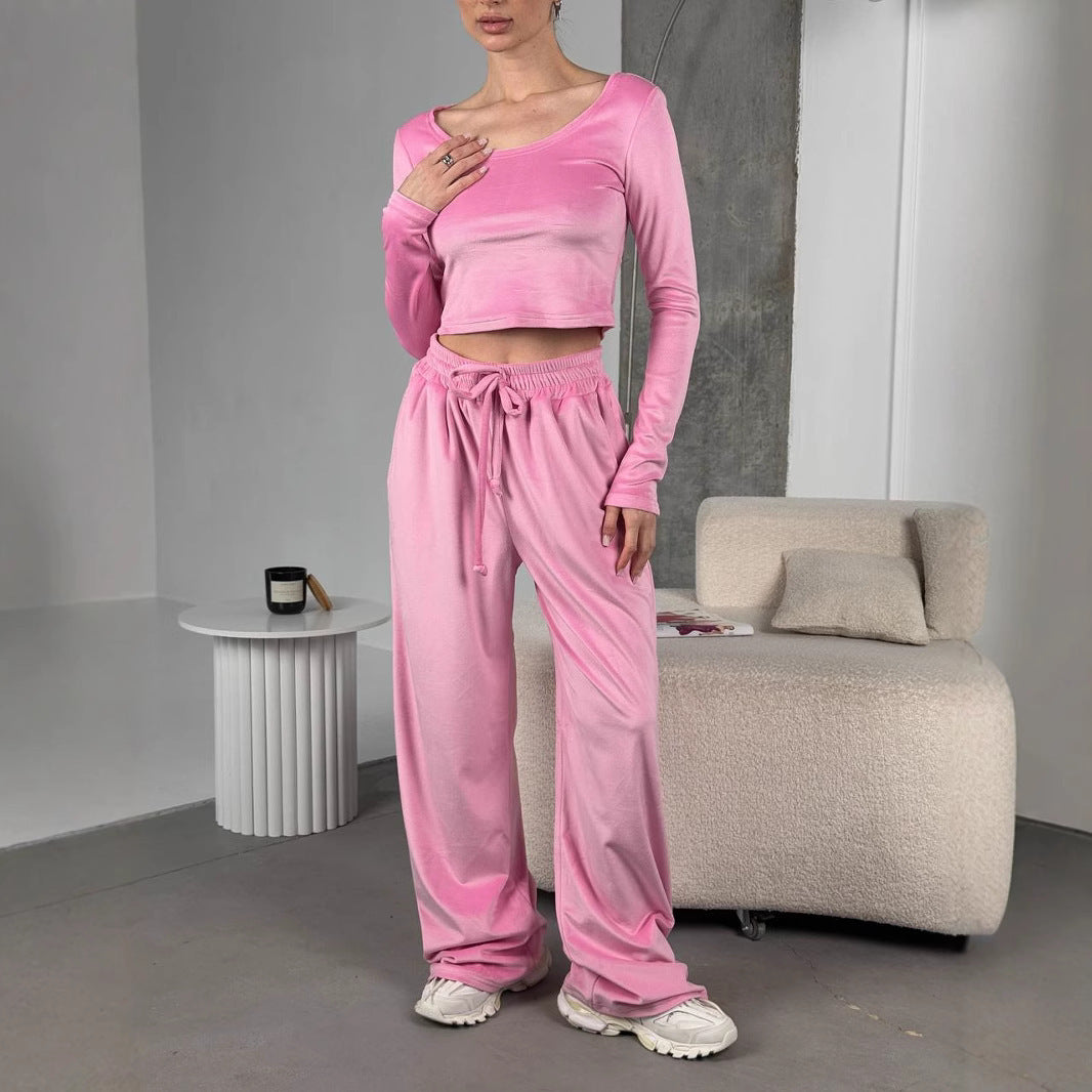 Chic and Style wide pants ladies sports short top set