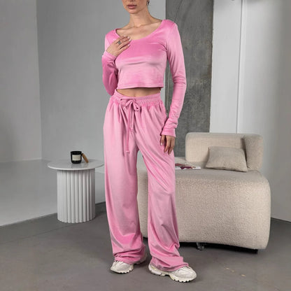 Chic and Style wide pants ladies sports short top set