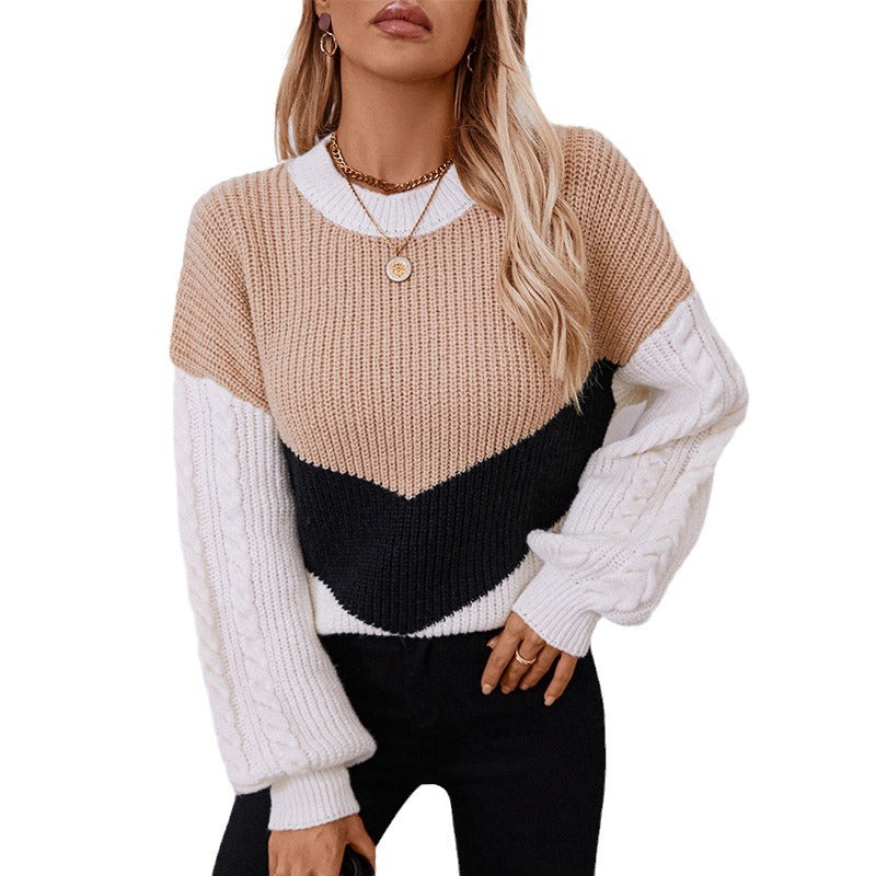 Pull en maille tendance pour femmes avec des manches à motif torsadé raffiné et des couleurs contrastées Chic und Stil