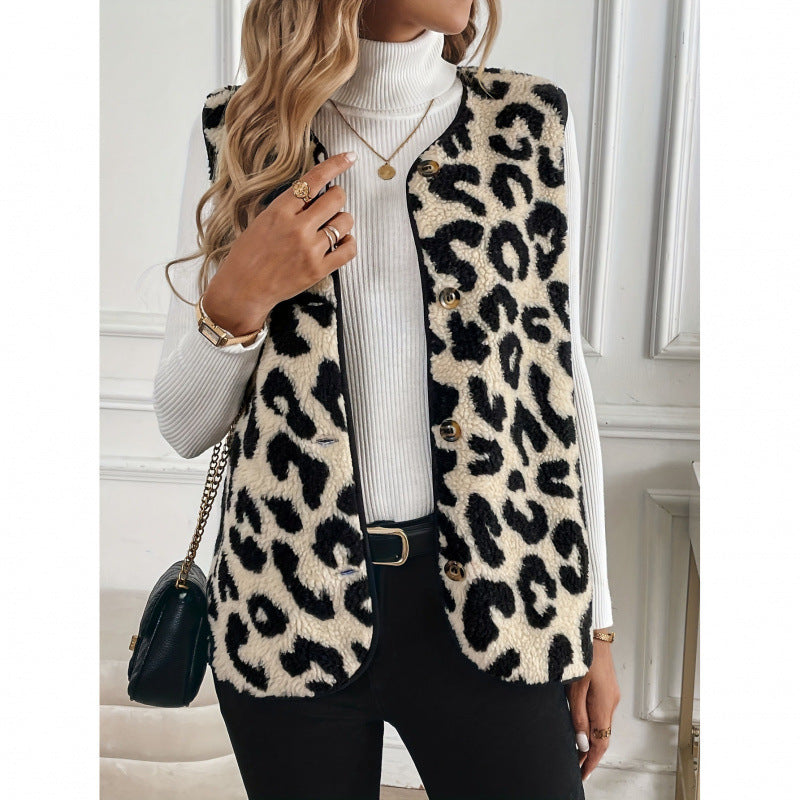 Dames Gilet Douillet avec Motif Léopard Chic und Stil